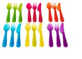 西餐厅儿童婴幼儿园自助餐具可爱彩色塑料刀叉勺18件组合套装批发