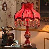 卧室床头灯结婚庆红色温馨装饰灯婚房创意实用灯蕾丝布艺树脂台灯