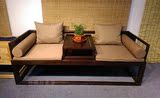 定制免漆榆木家具禅意罗汉床 现代中式实木休闲床 南宫椅子沙发床