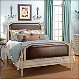 欧式新古典复古白色做旧实木双人床皮艺床美式乡村卧室家具婚床