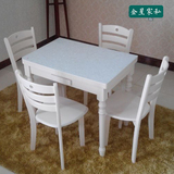 金星木业餐桌椅玻璃简约现代可伸缩折叠冰花小户型折叠桌一桌四椅