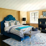 时尚美式浅蓝色格子地毯客厅沙发地毯卧室床边样板间手工地毯定制