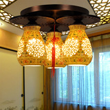 古典现代中式吸顶灯圆形客厅灯卧室书房餐厅灯仿古陶瓷三头吸顶灯