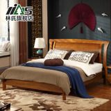 林氏家具现代中式床1.5米木质双人床原木色成人大床1.8婚床LS8015