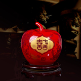 景德镇陶瓷结婚喜庆中国红 小花瓶 装饰红色家居工艺品摆件 苹果