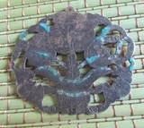 老银器 攒刻文明的民国蝙蝠聚宝盆的烧蓝挂件