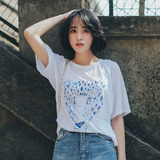 2016夏装韩版女装纯棉圆领T恤 修身百搭套头中长短袖卫衣打底衫