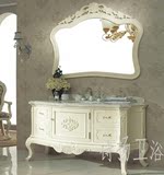 欧式奢华雕花仿古浴室柜橡木组合美式简欧柜洗手台大理石台下盆