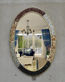 时尚东南亚风情黏贴石子壁挂化妆镜椭圆形浴室美容镜试衣镜特价