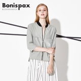 Bonispax韩国潮牌服装薄款棒球开衫短外套休闲飞行夹克女七分袖夏