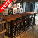 实木吧台桌椅组合复古休闲餐厅咖啡厅酒吧创意高脚凳家用吧台桌