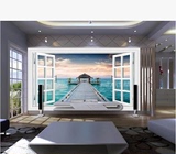 大型壁画 地中海风格 电视背景窗外风景壁纸 卧室墙纸欧式客厅