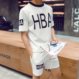 夏季男士卫衣男韩版修身太空棉休闲运动男短袖t恤套装学生五分裤