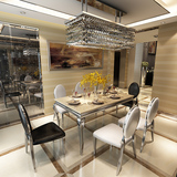 马氏皇庭不锈钢餐桌椅组合现代简约长方形饭桌欧式大理石餐桌饭桌