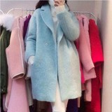 韩国东大门代购2015秋冬新款毛呢大衣外套大码宽松女装中长款羊绒