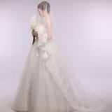 2015新款韩式复古长款结婚婚礼蕾丝头纱白色新娘婚纱礼服配饰奢华