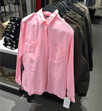 ZARA女装正品代购 春装宽松长袖翻领粉色衬衫口袋军装风衬衣外套