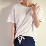 韩版夏装显瘦竹节棉短袖t恤女白色纯棉百搭宽松大码学生体恤半袖