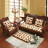 伊思家纺红木沙发法莱绒双拼绗绣沙发垫 实木防滑沙发坐垫