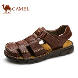 Camel骆驼男凉鞋 2016夏季新款头层牛皮手工缝制休闲包头沙滩凉鞋