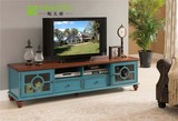 特价地中海蓝色客厅整装电视柜 组合美式2m地柜 韩式田园风格矮柜