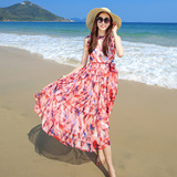 2016女装波西米亚长裙海边度假碎花沙滩裙出游旅行连衣裙雪纺长裙