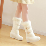 冬季雪地靴冬天白色棉鞋中筒靴高跟厚底内增高女靴子百搭毛毛靴