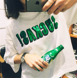 2016韩版ulzzang学院风反光字母圆领宽松短袖T恤女上衣打底衫夏季
