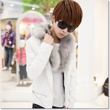 韩版修身短款毛领机车皮衣男加厚青少年斜拉链pu皮夹克冬季潮外套