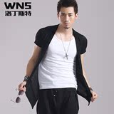WNS 发型师韩版潮男士开衫修身薄款 假两件开衫 非主流短袖针织衫