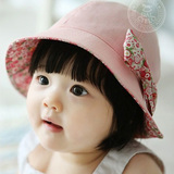 韩版新款春款 简约花朵两面可戴宝宝婴幼儿女童公主帽3-12个月