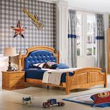 美式儿童床男孩实木单人床皮软包靠背青少年1.2米1.5卧室套房家具