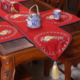 定制新款棉麻刺绣古典中式桌旗桌布婚庆结婚大红绣花茶几桌布盖布