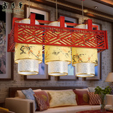 中式吊灯3头实木灯具木艺灯羊皮灯多头餐厅灯单头两头过道走廊