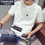 夏季短袖t恤男士日系潮牌修身半袖男神圆领纯色衣服学生韩版潮流