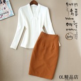 2016春秋新款女装韩版修身气质名媛套装女两件套长袖衬衫半身裙女