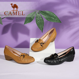 Camel/骆驼2016秋季新款女鞋 真皮轻便中跟单鞋 舒适坡跟女鞋女