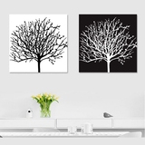 客厅壁画现代简约办公室餐厅黑白装饰画组合发财树抽象挂画无框画