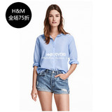 HM H&M专柜正品代购女装翻折领棉长袖直身通勤衬衫0389305001