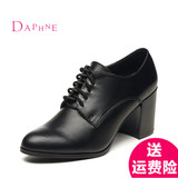 Daphne/达芙妮2015新款 粗高跟尖头系带中性深口女单鞋1015404081