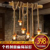 三洛 美式创意个性简约复古麻绳吊灯 餐厅酒吧台田园装饰竹筒灯具