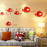 克力3d立体墙贴画 儿童房卧室卡通房间背景墙装饰小鱼镜面水晶亚