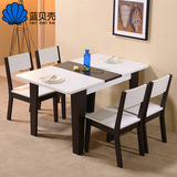 白色可折叠餐桌椅组合6人 实木方桌伸缩小户型餐桌现代简约饭桌子