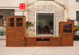 恒宜老榆木电视柜组合中式家具实木电视柜三件组合明清仿古典家具