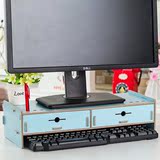 2016显示器增高抽屉式木质收纳盒办公电脑支架托架原木拼接置物架