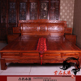 南榆木实木双人床 仿古中式婚床卧室家具古典雕花1.8米卧室家具