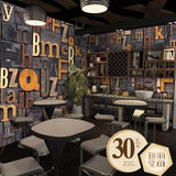 3D大型壁画特价木纹墙纸字母艺术pvc无缝咖啡店休闲餐厅背景壁纸