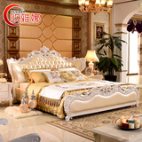 白色法式真皮大床贴箔欧式真皮大床1.8米美式古典全实木雕刻婚床
