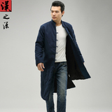 中国风纯麻棉大衣长款冬季男士纯色风衣立领盘扣棉麻唐装复古外套
