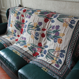 [包邮]外贸多功能棉线防滑沙发毯垫花卉图案舒适线毯床盖客厅地毯